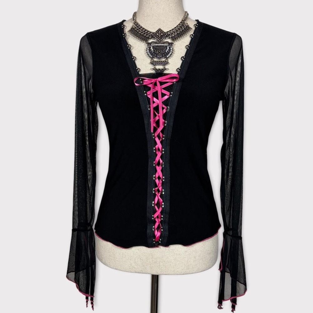 Y2k ENT Entrancy Corset Sheer Mesh Top Medium Mcbling Grunge Goth Emo